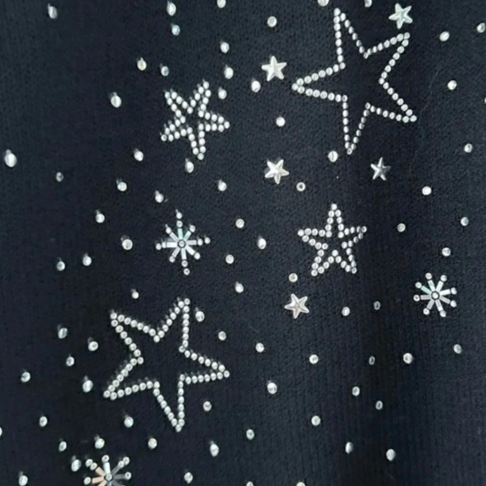 St. John Evening Black Long Sleeve Knit Sweater with Silver Stars Size Small - Picture 3 of 8